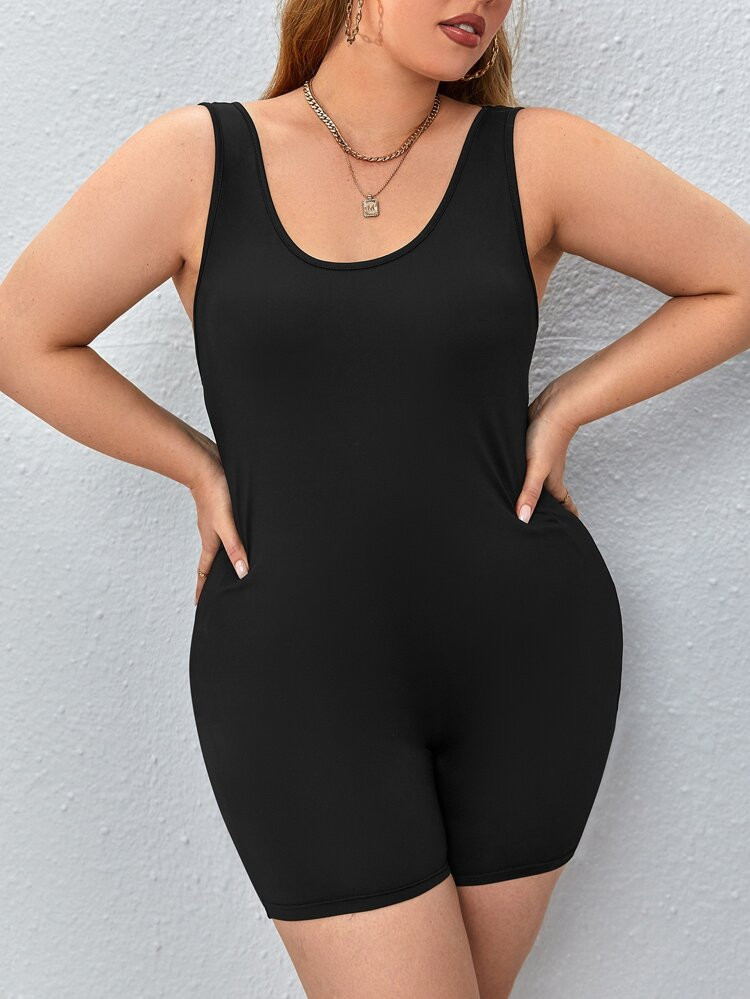 SHEIN Unity Plus Solid Tank Unitard Romper | SHEIN