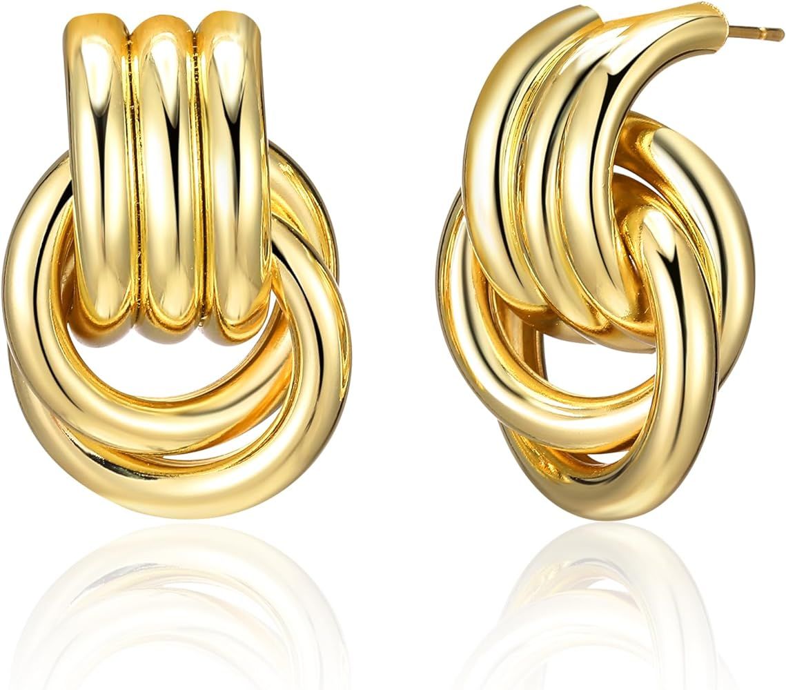 Gold Geometric Earrings for Women, Chunky Gold Dangle Earrings Trendy Vintage Statement Earrings ... | Amazon (US)