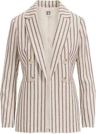 Anne Klein Women's Linen-Blend Pinstripe Faux Double Breasted Blazer | Amazon (US)