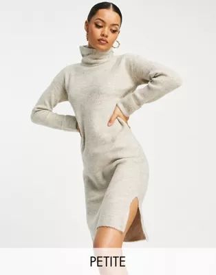 Vero Moda Petite side split high neck jumper dress in cream | ASOS (Global)