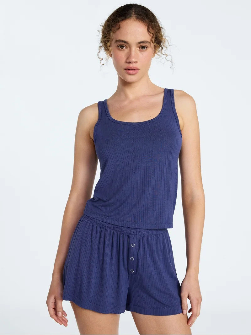 Joyspun Women’s Sleep Ribbed Modal Tank Top and Shorts Set, Size XS-XL, 2X-3X | Walmart (US)
