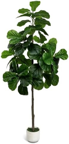 Artificial Fiddle Leaf Fig Tree 6FT with White Planter | Large Fake Trees Tall Faux Ficus Lyrata ... | Amazon (US)