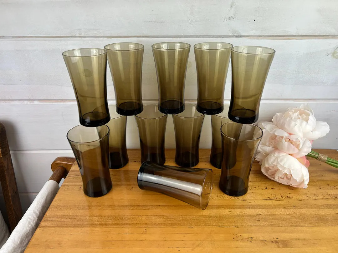 Vintage Linden Smokey Brown Tumblers, Anchor Hocking, Mid-Century Modern | Etsy (US)