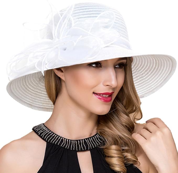 Women Derby Church Dress Cloche Hat Fascinator Floral Tea Party Wedding Bucket Hat S052 | Amazon (US)