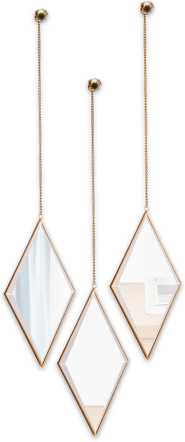 Ytwmzzz Diamond Shape Decorative Wall Mirror Set of 3 PCS, Small Modern Wall Mirror with Copper H... | Amazon (US)
