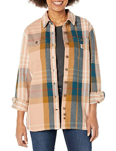 Carhartt Women's Loose Fit Heavyweight Twill Long-Sleeve Plaid Shirt, Stucco, Small | Amazon (US)