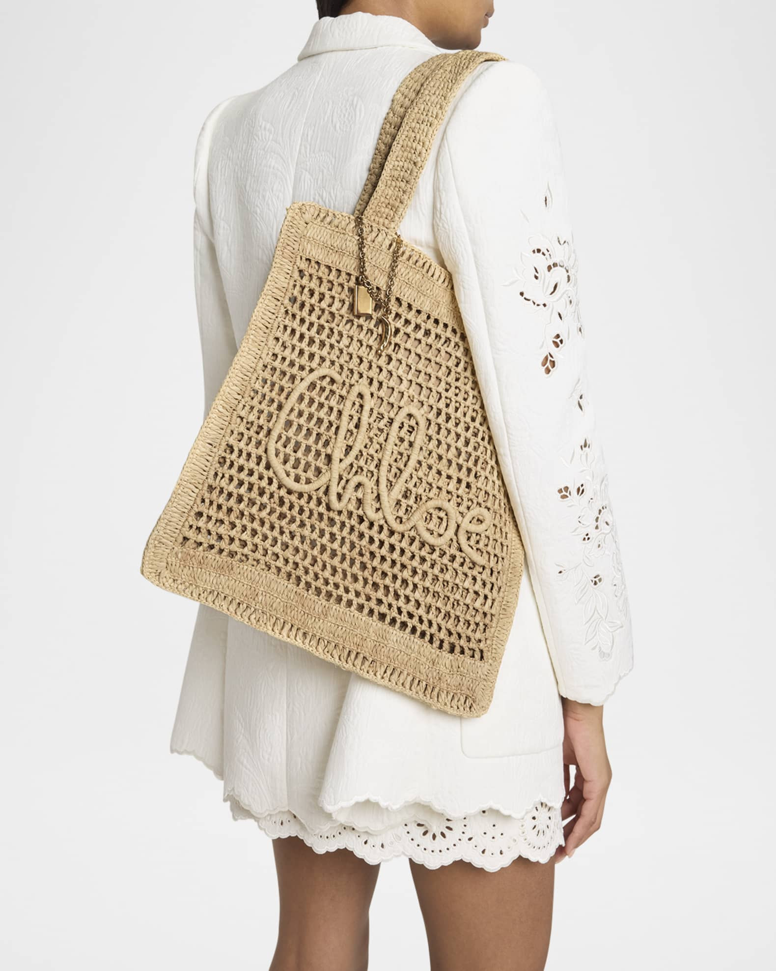Chloe Summer Banana Tote Bag in Crochet Fabric | Neiman Marcus