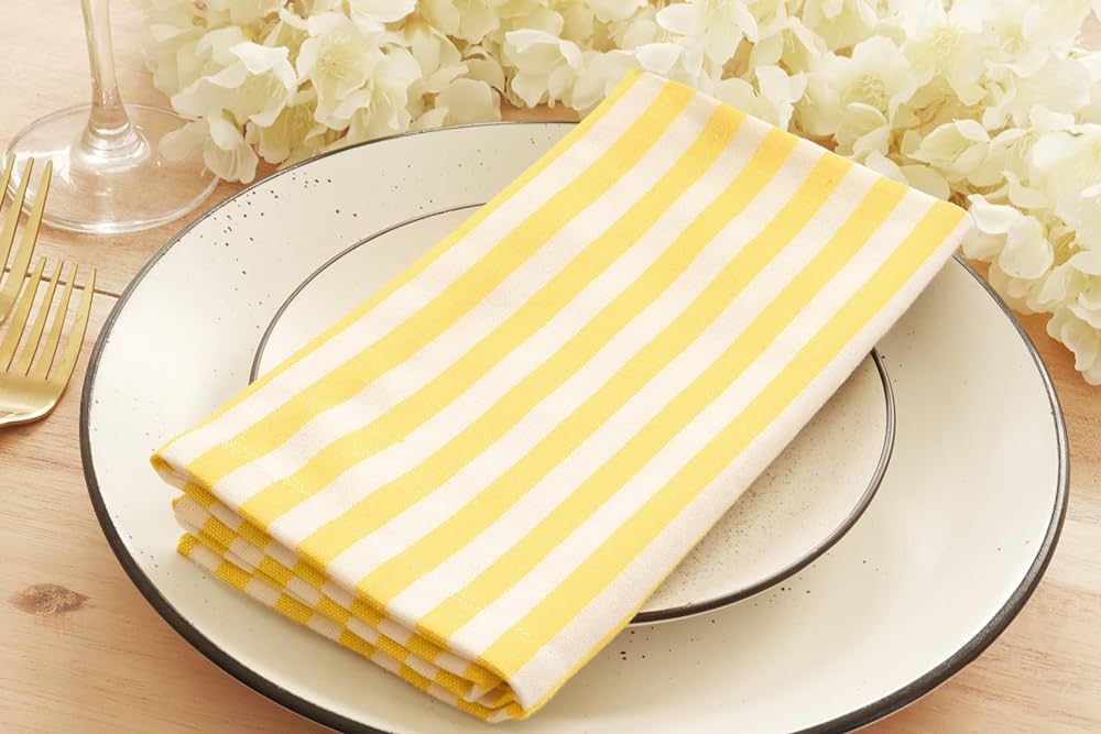 Plain Striped Cloth Napkins - Set of 12-100% Cotton - 18 x 18 Inch - Spring and Summer - Perfect Everyday Use Dinner Napkin - Yellow and White | Amazon (US)