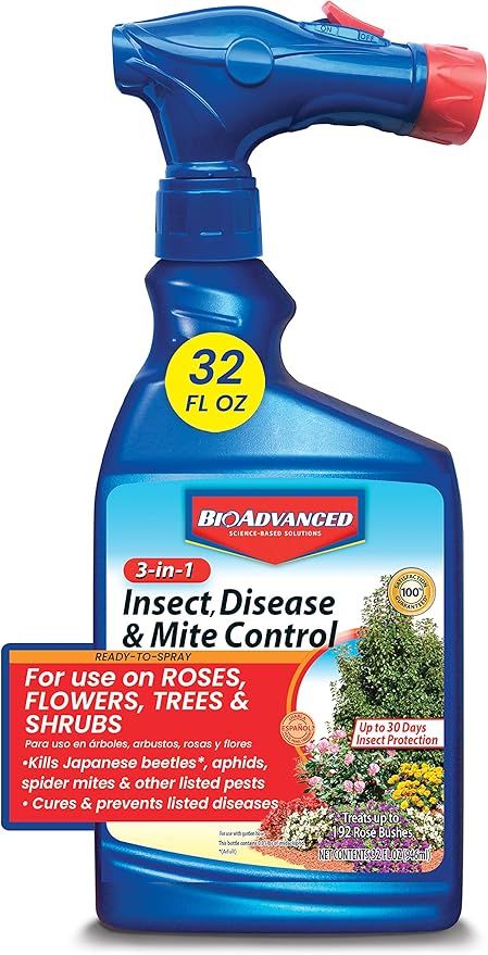 BioAdvanced 708287 3-in-1 Insect Disease & Mite Control Spray, 32-Ounce, White | Amazon (US)