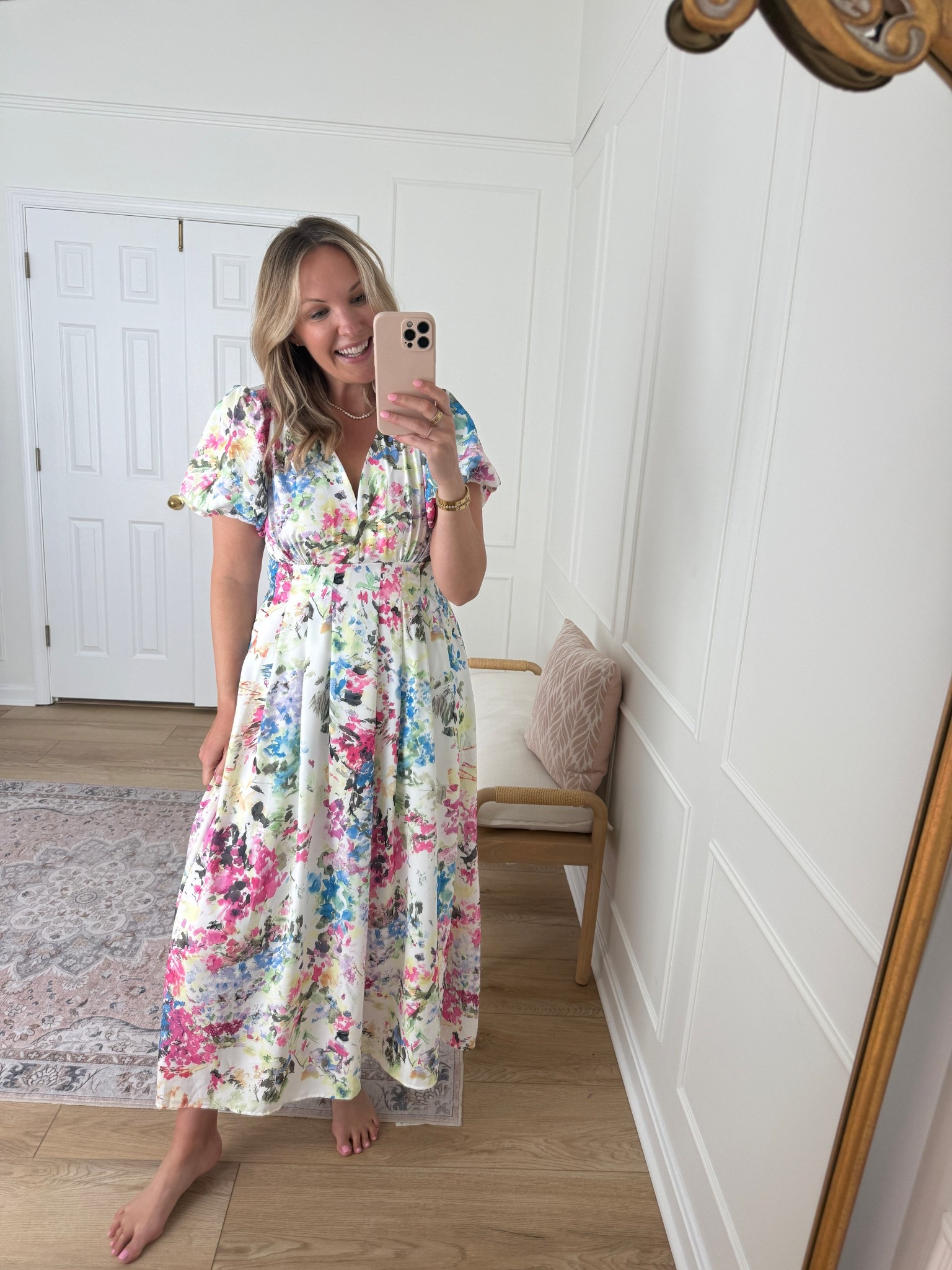 Floral maxi dress with puff sleeves - wearing a med 