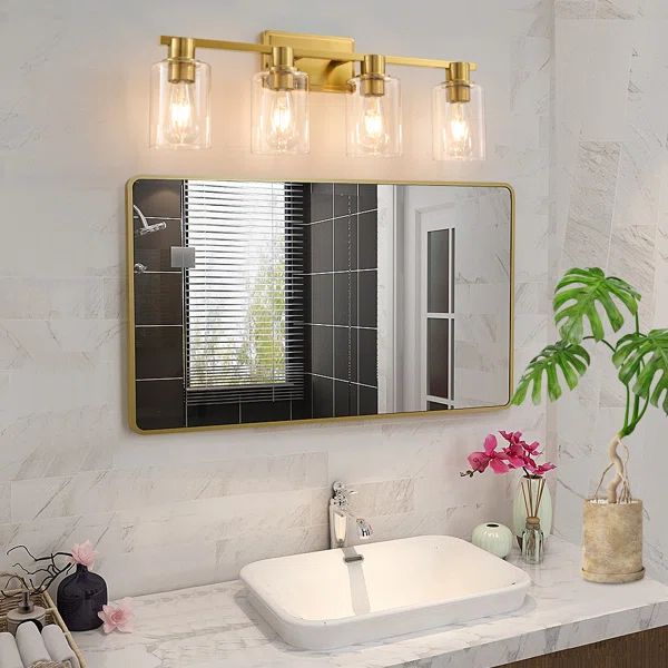 4 - Light Dimmable Black Gold Vanity Light Mirror Headlights | Wayfair North America
