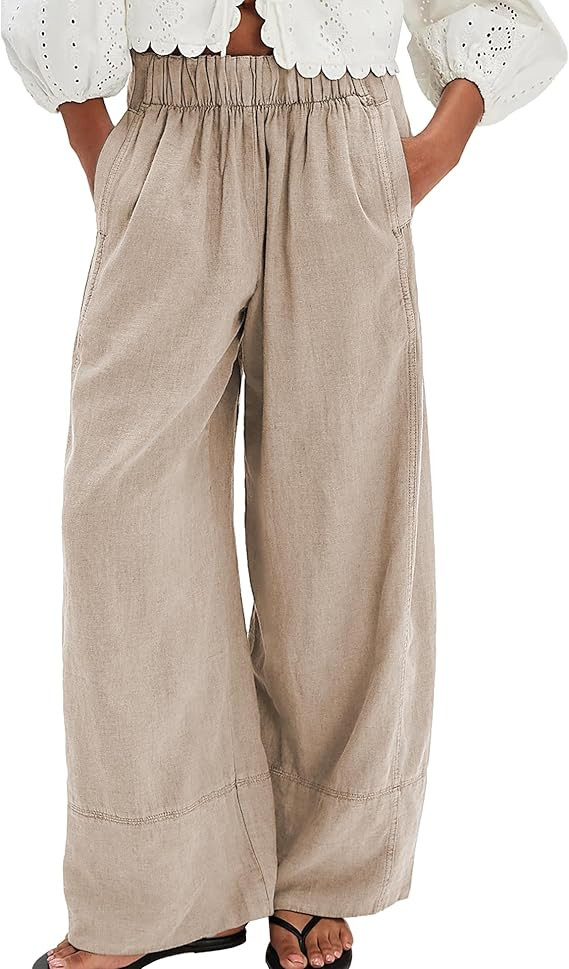 SeeLuNa Linen Pants for Women Cotton Baggy Boho Casual Palazzo Pants Wide Leg Long Lounge Trouser... | Amazon (US)