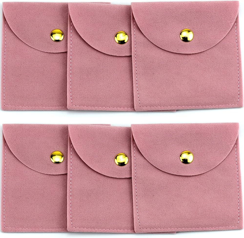 IFAMIO 6 Pcs Jewelry Pouch Bags Velvet Jewelry Storage Bags with Snap Button Pink Microsuede Luxu... | Amazon (US)