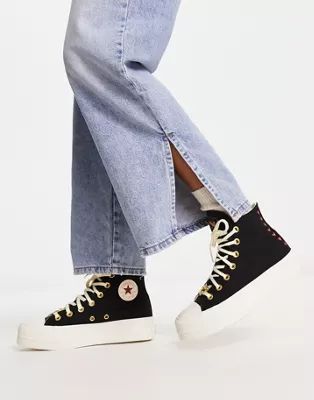 Converse Chuck Taylor All Star Lift Hi sneakers with heart embroidery in black | ASOS (Global)