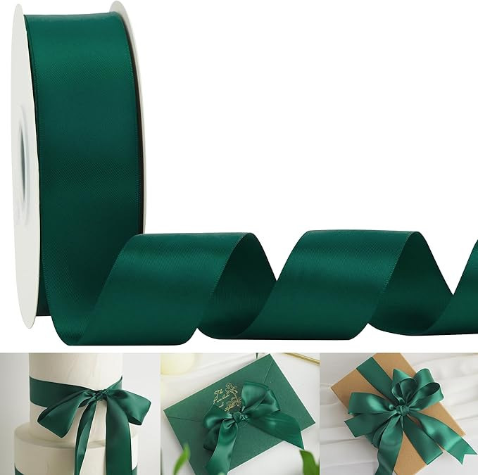 HUIHUANG 1-1/2 inch Hunter Green Ribbon Double-Faced Satin Ribbon 50 Yards Dark Green Ribbon for ... | Amazon (US)