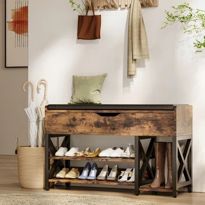 Shoe Storage Bench with Cushion, 7 Pair Entryway Shoe Bench Serkis | Wayfair North America