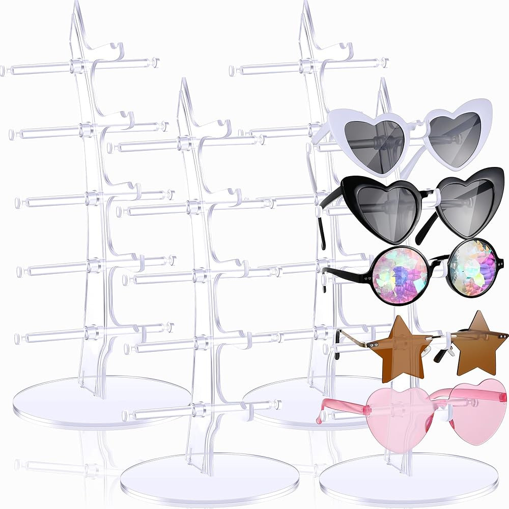 Kigley 4 Pcs Eyeglasses Sunglasses Storage Display Stand Holder Organizer Case Show Rack for 5 Gl... | Amazon (US)