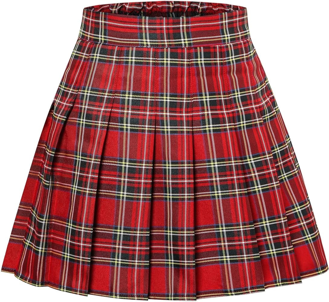SANGTREE Girls Women's Pleated Skirt, Elastic Waist Uniform Skirt Plus Size, 2 Years - US 4XL | Amazon (US)