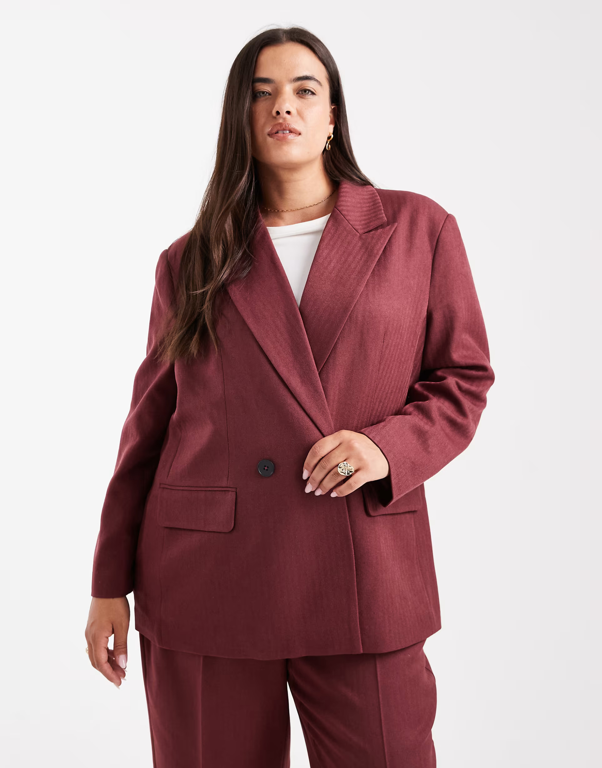 Vero Moda Curve – Eleganter Blazer mit Fischgrätenmuster in Burgunderrot, Kombiteil | ASOS | ASOS (Global)