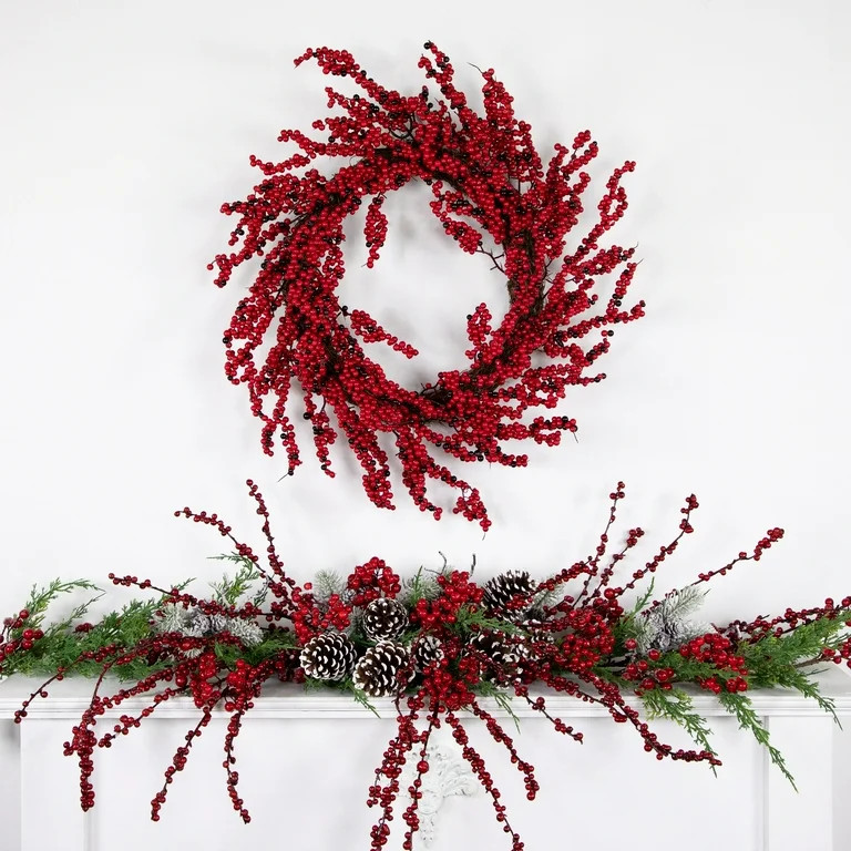 Northlight 22" Unlit Burgundy Red Artificial Berry Christmas Wreath | Walmart (US)