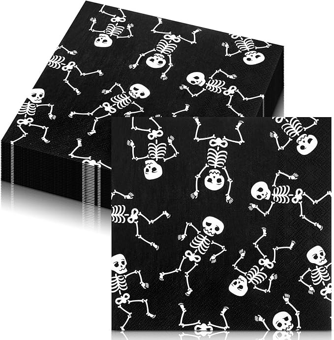 50 Pcs Halloween Disposable Napkins Paper Napkins Skull Dancing Skeleton Cocktail Napkins for Din... | Amazon (US)