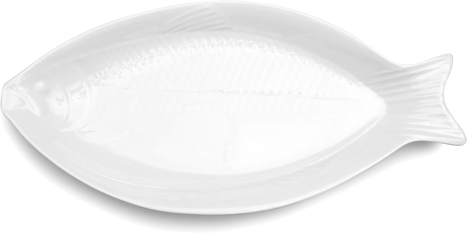 Q Squared Fish-shaped Serving Platter, BPA-Free Shatterproof Melamine, 11 by 23-Inches, White | Amazon (US)