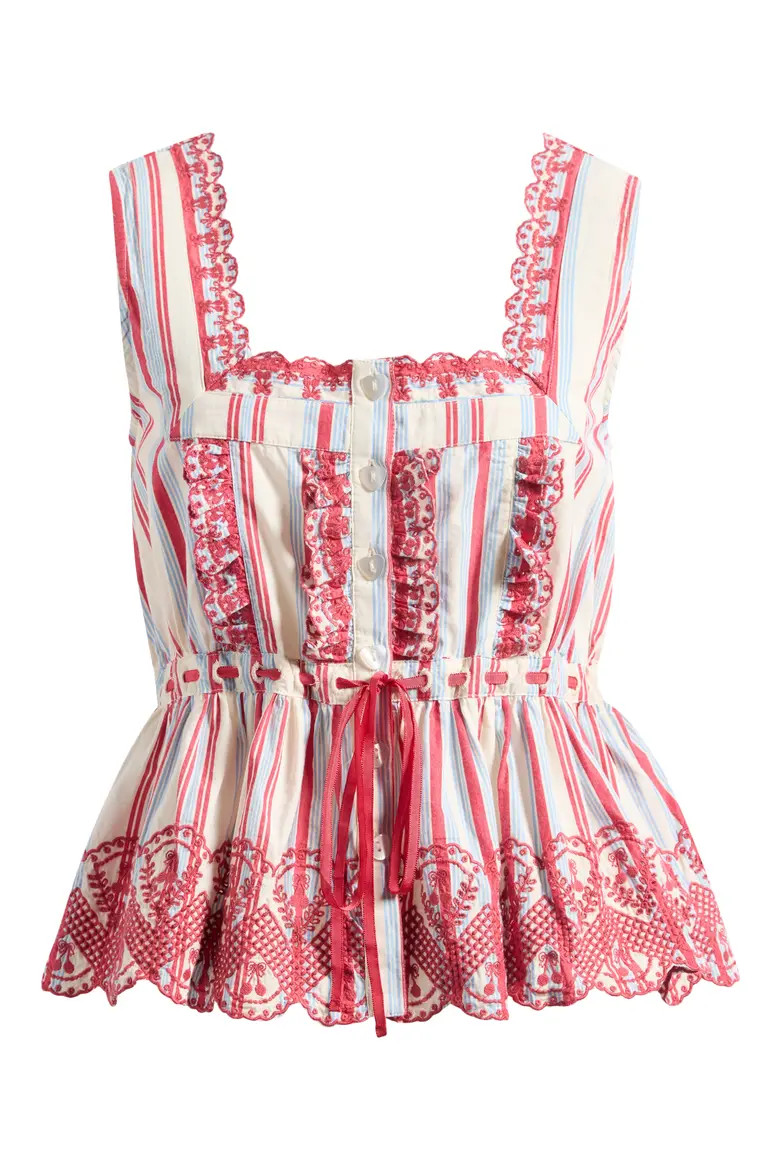 Amaya Embroidered Stripe Peplum Top (Women) | Nordstromrack | Nordstrom Rack