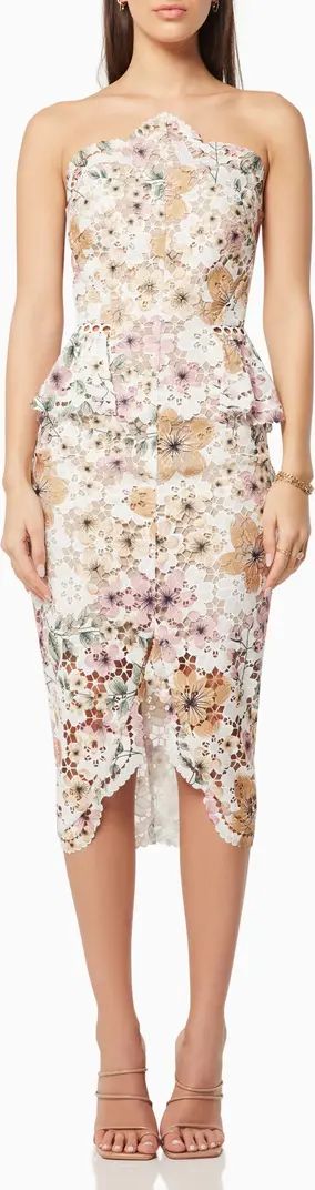 Times Floral Print Strapless Lace Cocktail Dress | Nordstrom
