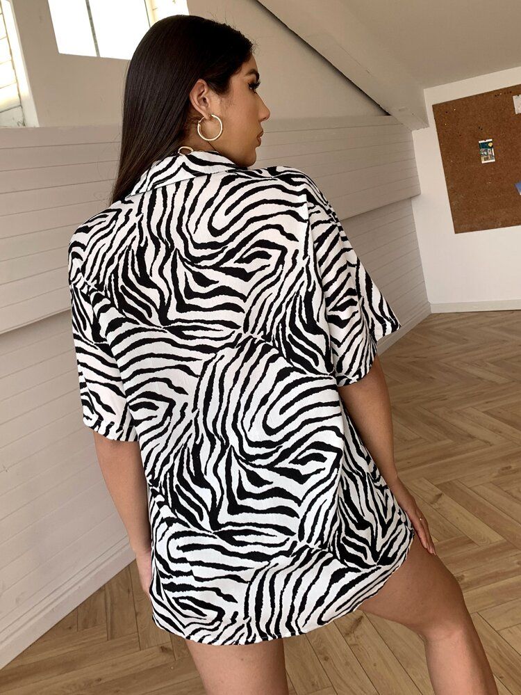Drop Shoulder Zebra Stripe Longline Blouse | SHEIN