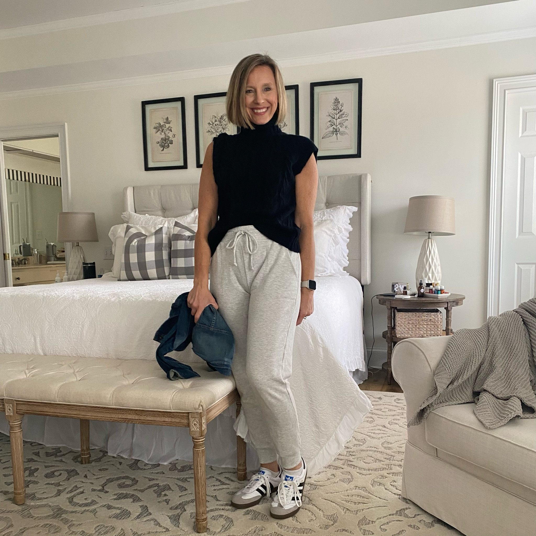 Dress up those joggers with some cute sneakers, a sleeveless sweater + denim! It’s all TTS

#LTKstyletip #LTKshoecrush #LTKtravel