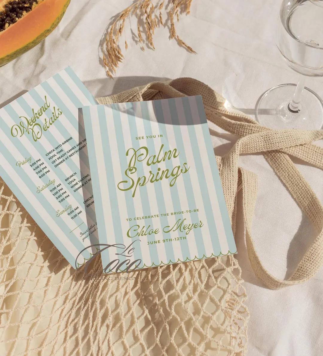 Green Stripe Bachelorette Itinerary Invitation Template (Digital Download) | Etsy (US)