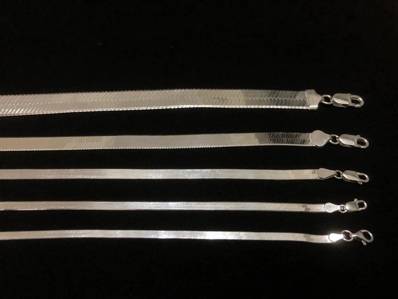 Sterling Silver Herringbone Chain: Italian Flat Snake Necklace | Etsy (Global)