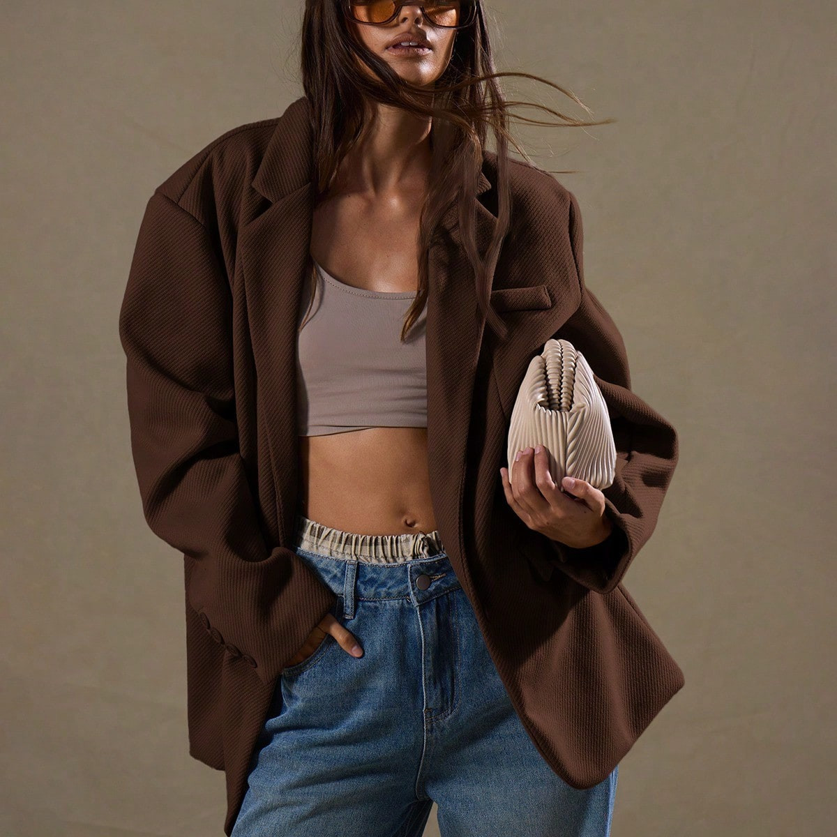 MUSERA Oversized gestructureerde vaderblazer Op maat gemaakt Elegant Professioneel Zakelijk Casua... | SHEIN