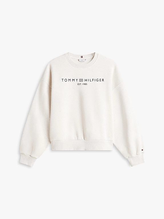 Logo Relaxed Fleece Jumper | White | Tommy Hilfiger | Tommy Hilfiger UK