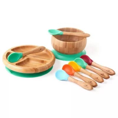 Avanchy Bamboo + Silicone Baby Bowl and Plate Set with Spoons | buybuy BABY | buybuy BABY
