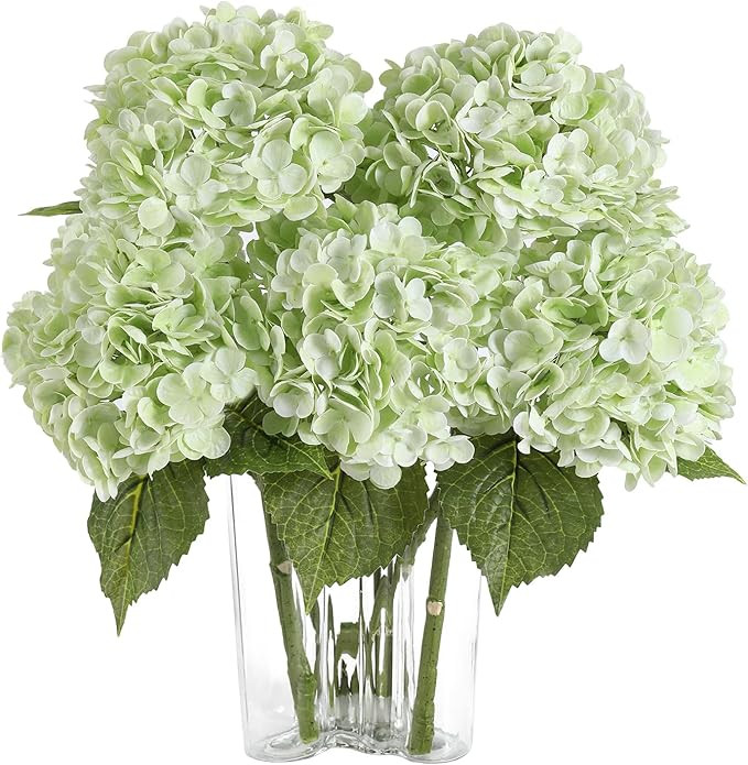 Light Green Hydrangea Artificial Flowers 3pcs Lifelike Faux Hydrangea Real Touch Fake Flowers for... | Amazon (US)