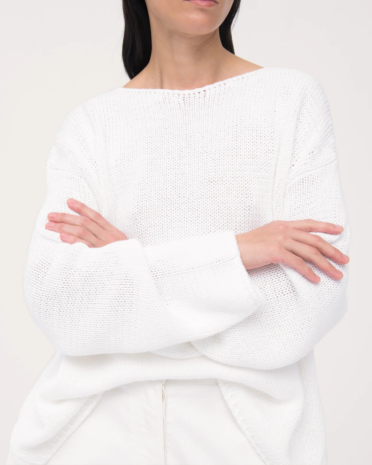 Draped Knit Sweater | White | AnotherTomorrow