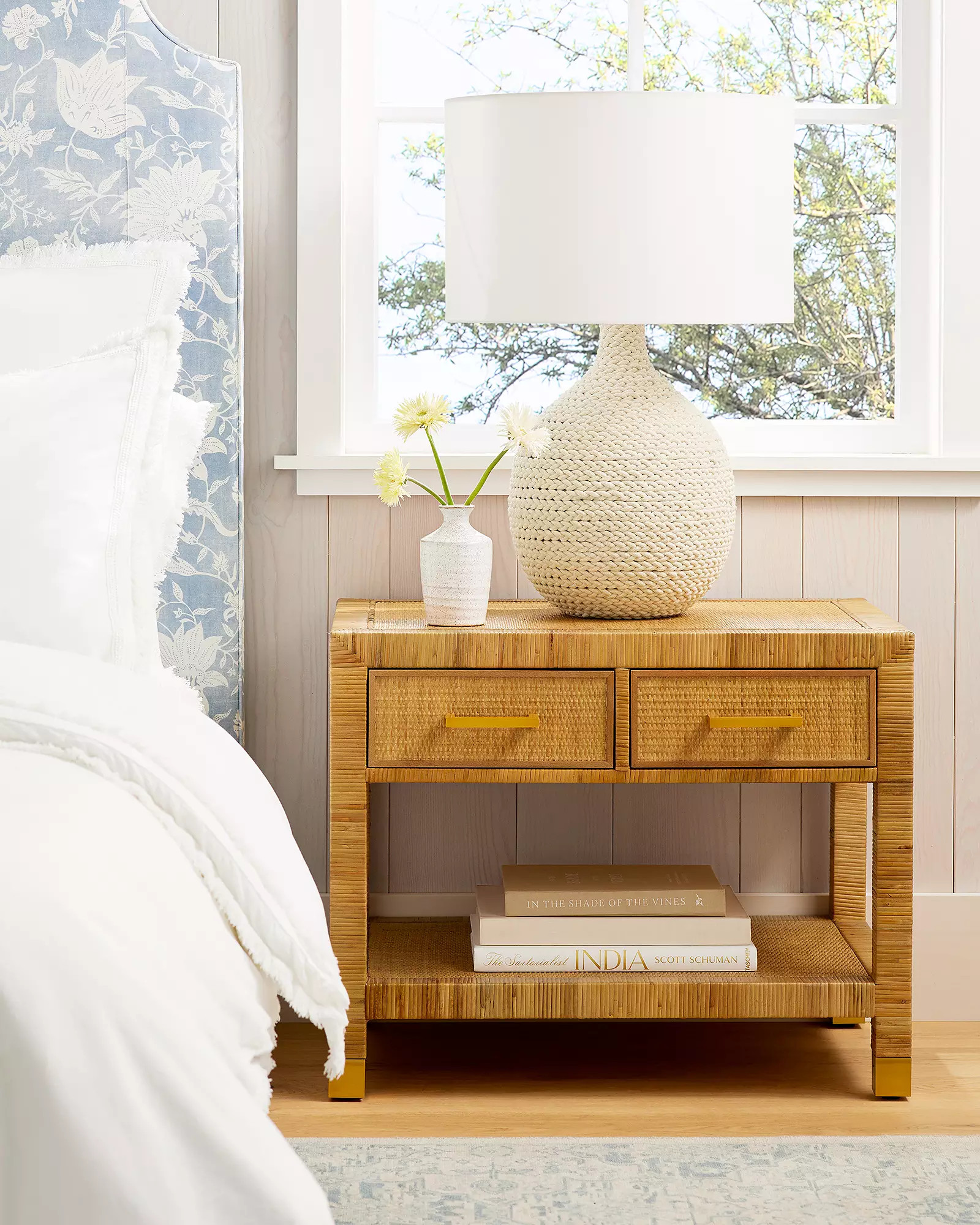 Balboa Rattan Wide Nightstand - Honey | Serena and Lily