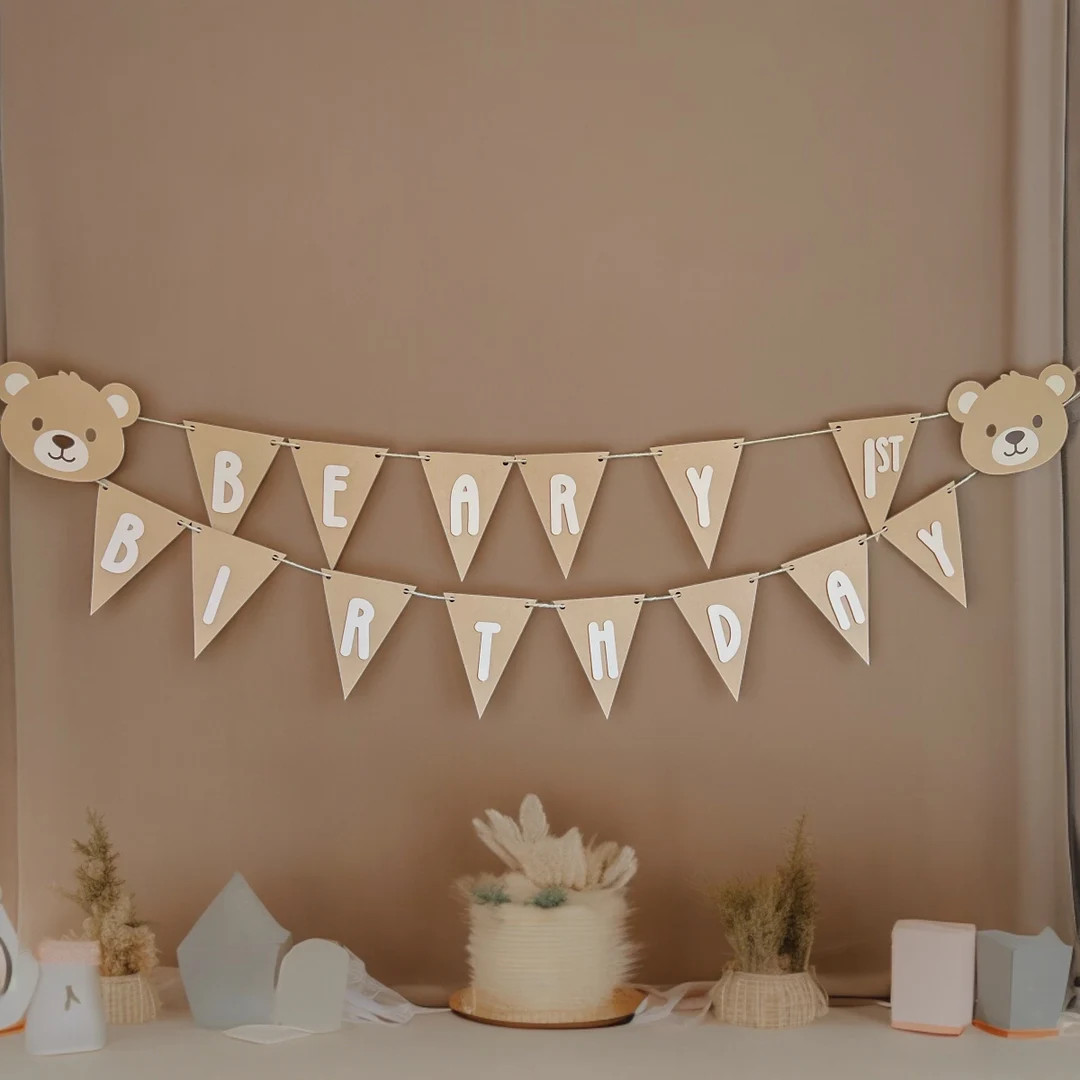 Beary First Birthday Banner: Neutral Bear Theme Party Decor - Etsy Canada | Etsy (US)