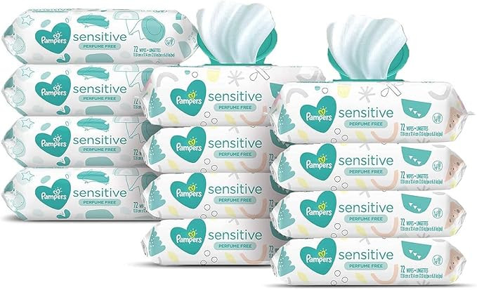 Baby Wipes, Pampers Sensitive Water Based Baby Diaper Wipes, Hypoallergenic and Unscented, 8 Pop-... | Amazon (US)