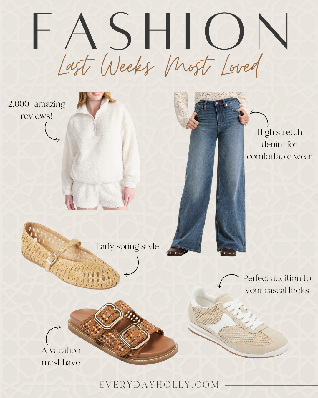 Last week's most loved fashion finds, winter style, early spring style, sandales, woven flats, wide leg jeans, quarter zip fleece pull over, sneakers, everydayholly 

 #LTKSeasonal #LTKPetite #LTKFindsUnder50
