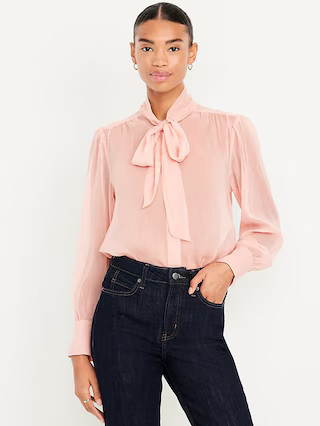 Long-Sleeve Tie-Neck Chiffon Top | Old Navy (US)