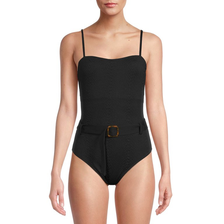 Time and Tru Women's Snake Texture Belted One-Piece Swimsuit | Walmart (US)
