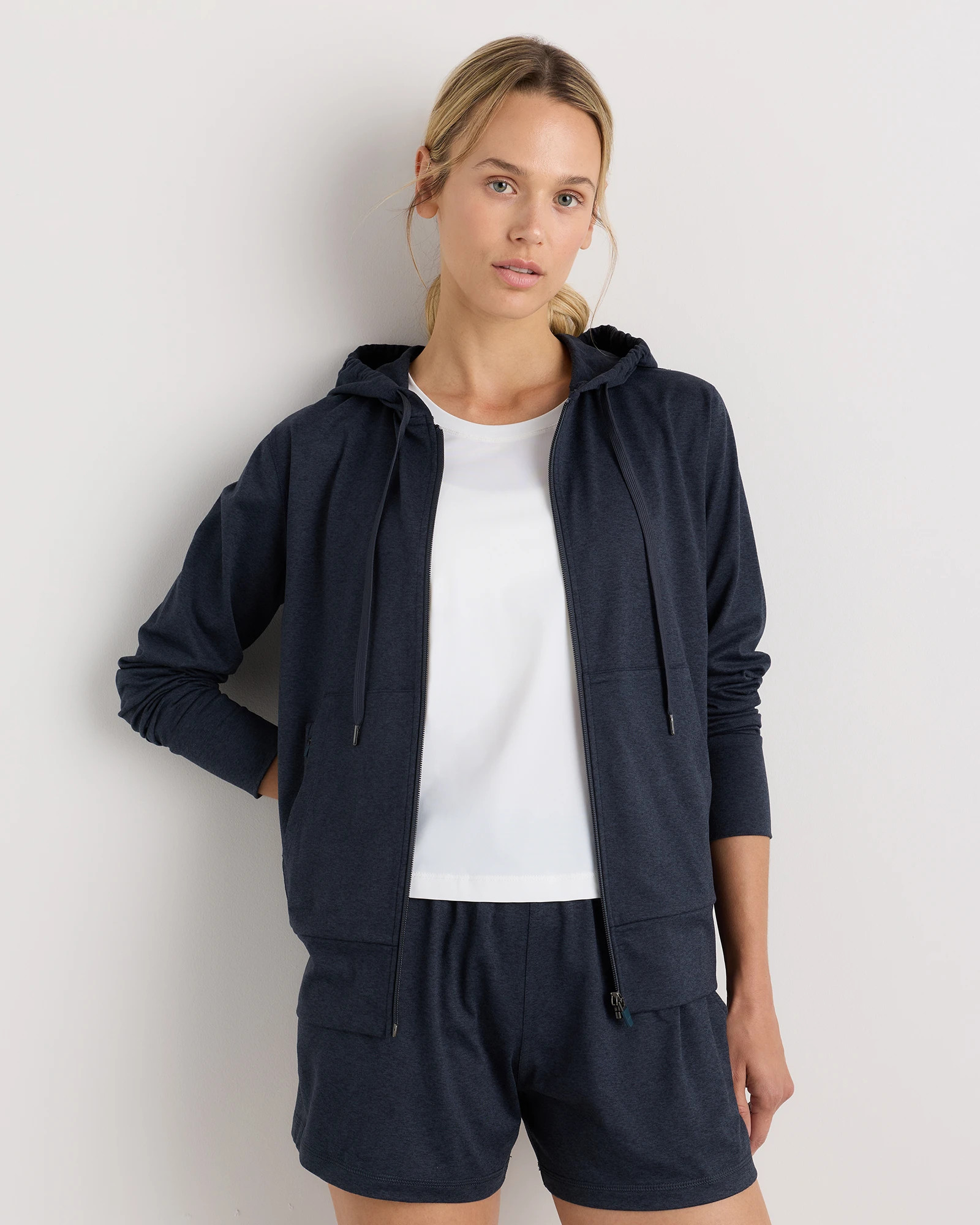 Quince | Women's Flowknit Full Zip Hoodie in Heather Cobalt, Size Small, Recycled Polyester | Quince
