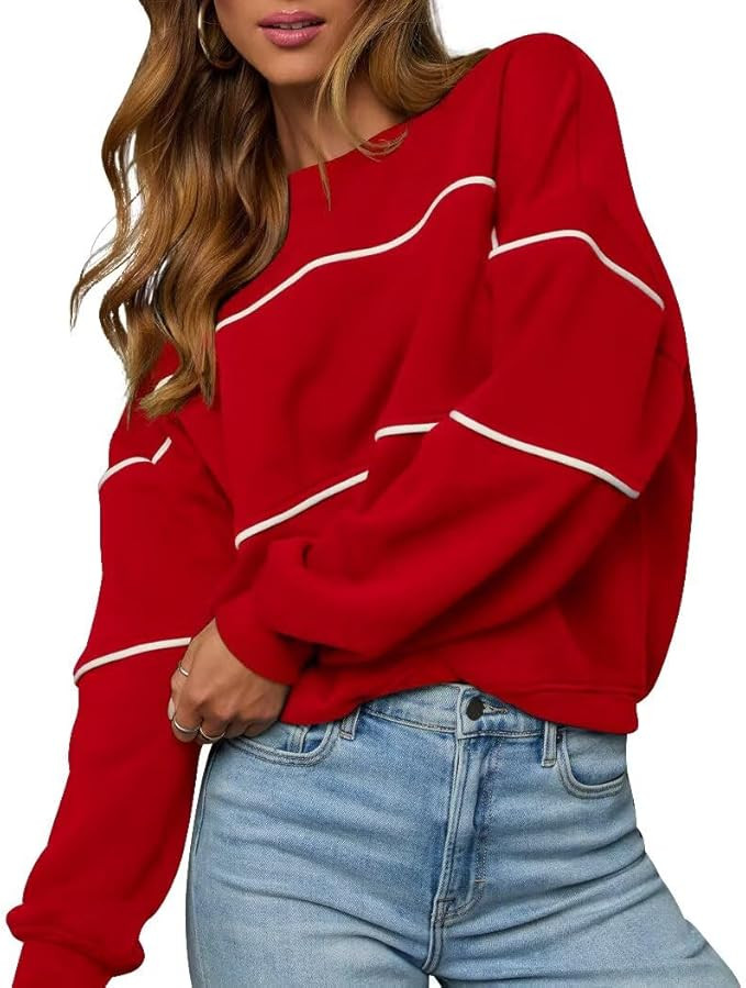 LEEDYA Womens Long Sleeve Sweatshirts Oversized Crewneck Color Block Pullover Top Casual Lightwei... | Amazon (US)