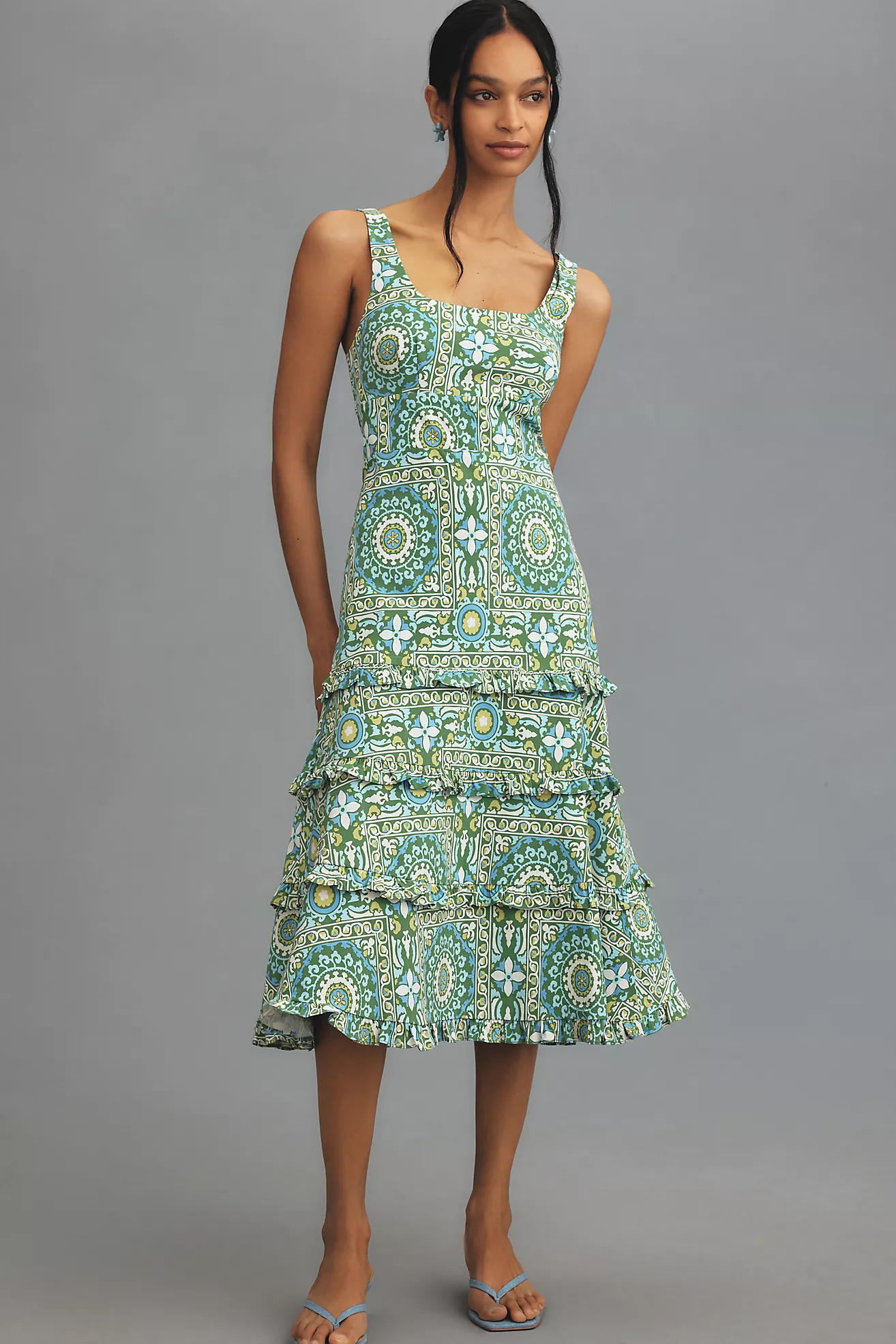By Anthropologie Sleeveless Ruffled A-Line Midi Dress | Anthropologie (US)