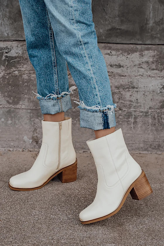 Turbulent Off White Leather Square Toe Mid-Calf Boots | Lulus (US)