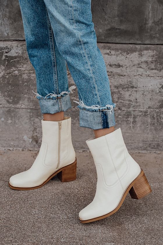Turbulent Off White Leather Square Toe Mid-Calf Boots | Lulus (US)