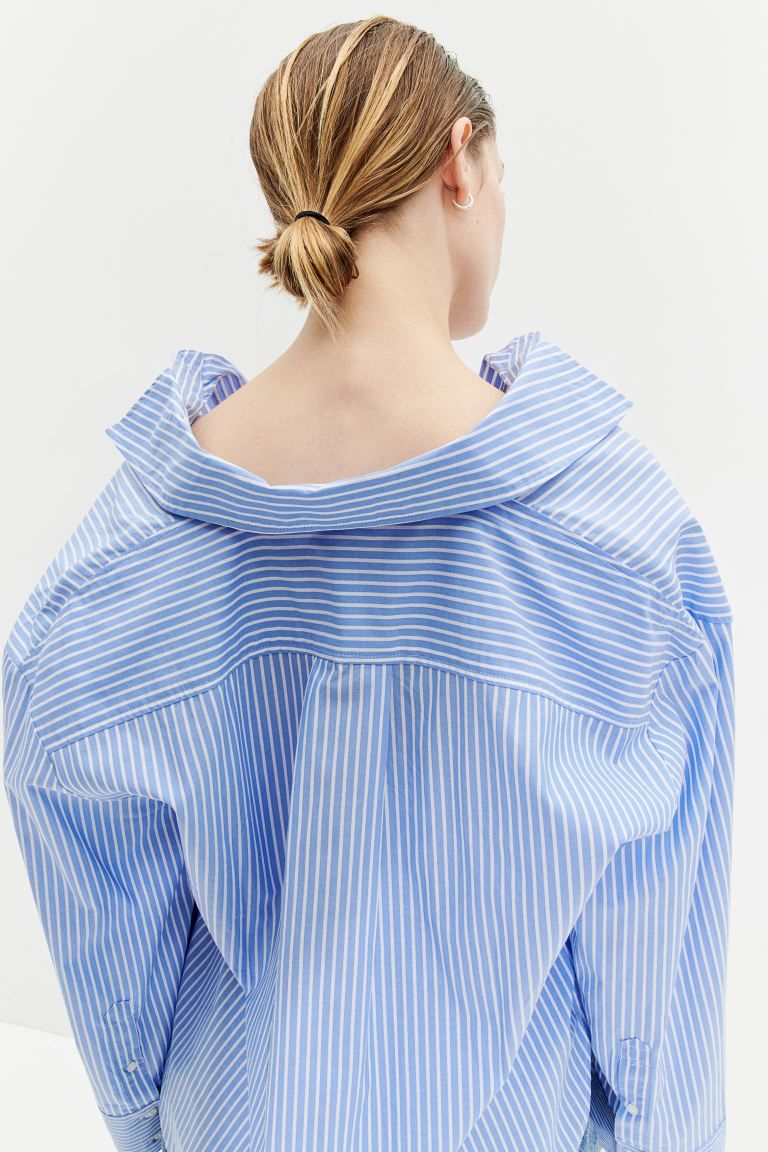 Oversized Cotton Shirt - Blue/striped - Ladies | H&M US | H&M (US + CA)