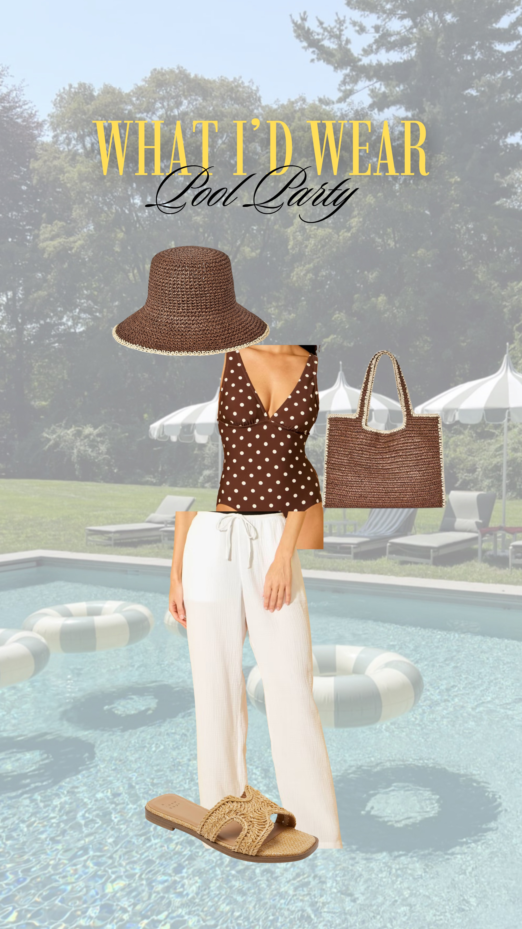 The perfect look for a pool party! I love the matching hat and tote!

swimwear, linen pants, sandals 

 #LTKootd #LTKMidsize #LTKSwim